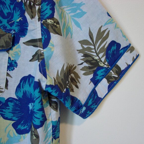 Blue Hawaiian Linen Shirt Button Up Floral Haight & Ashbury Mens Size Large - Picture 6 of 11